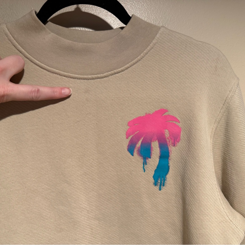 Palm Angels I Love PA Beige Cotton Crewneck boxy Sweatshirt - Picture 9 of 16